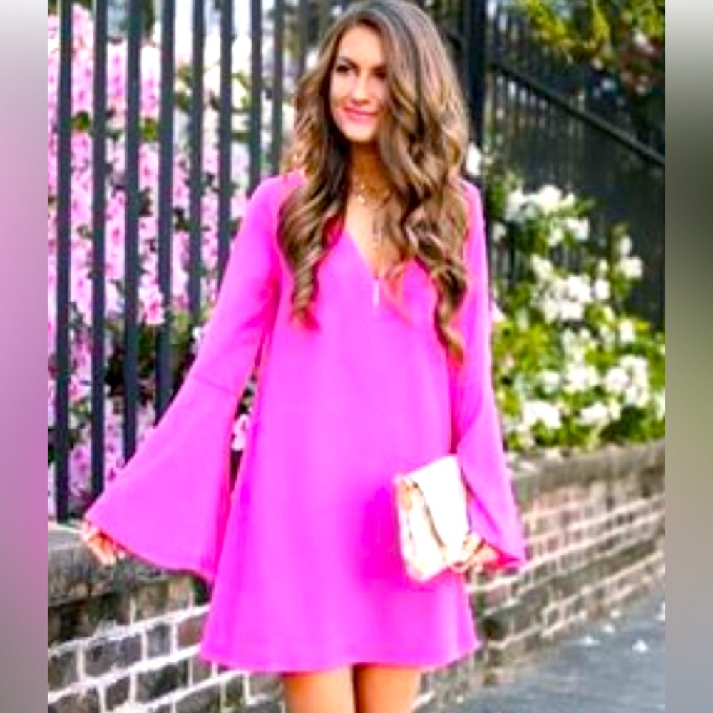 Topshop pink bell-sleeved shift dress